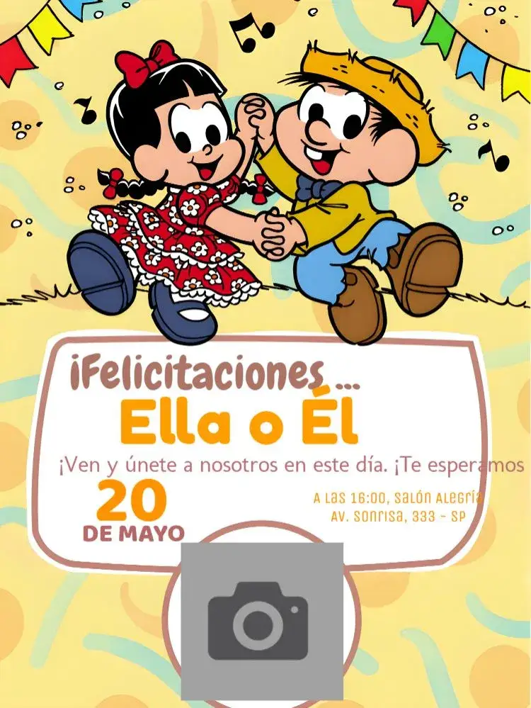 Invitación Turma De La Mónica Con Foto Online – tema Cumpleaños Infantil colorido, divertido, infantil, ilustraciones de la Turma da Mônica, alegre, juguetón