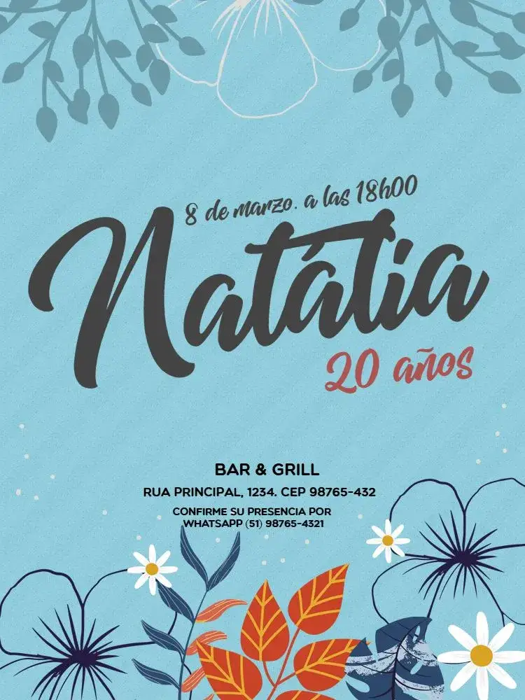 Invitación Encuentro Delicado – tema Cumpleaños Infantil floral, elegante, moderno, azul oscuro, delicado, infantil