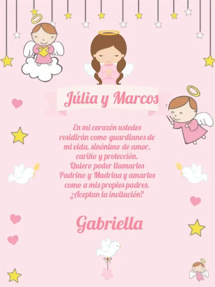 Invitación Padrinos Bautismo Niña E De Bautizo – tema Bautismo delicado, floral, pastel, romántico, infantil, clásico