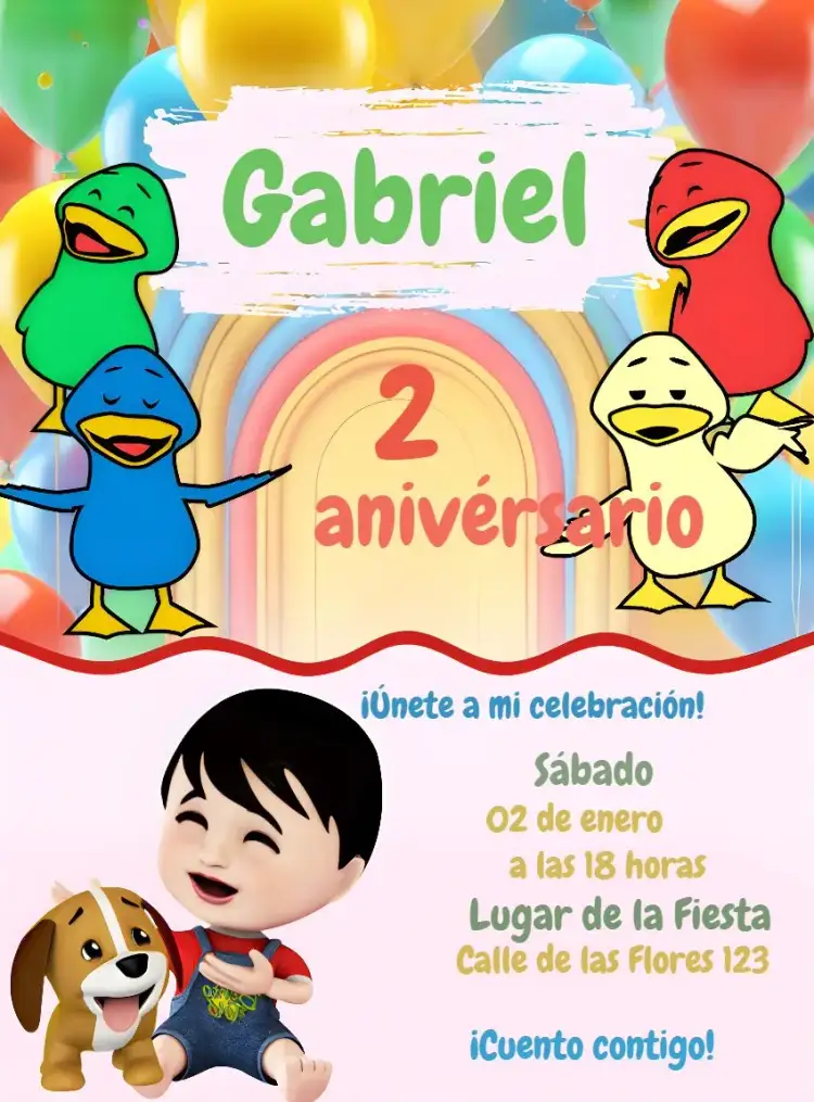 Invitación Bento Y Totó Bebé – tema Más buscados colorido, lúdico, animales, vibrante, infantil
