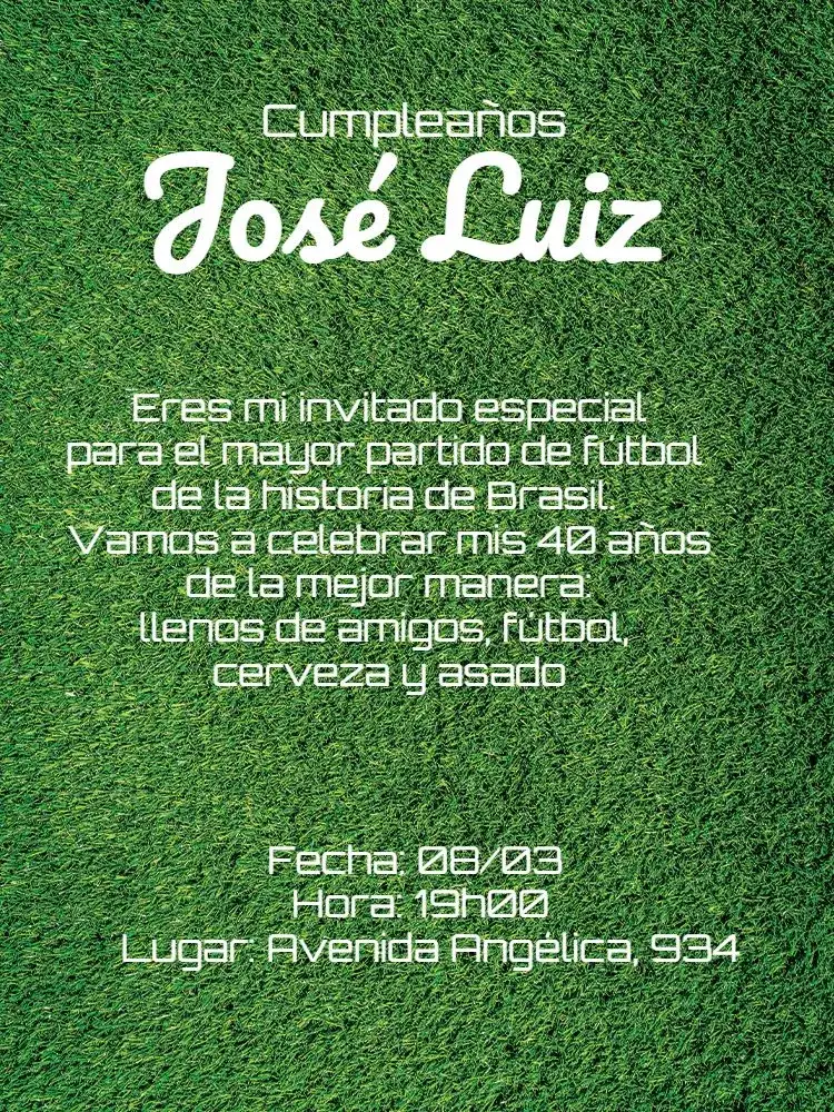 Invitación Fútbol Digital – tema Cumpleaños verde, blanco, moderno, deportivo, divertido