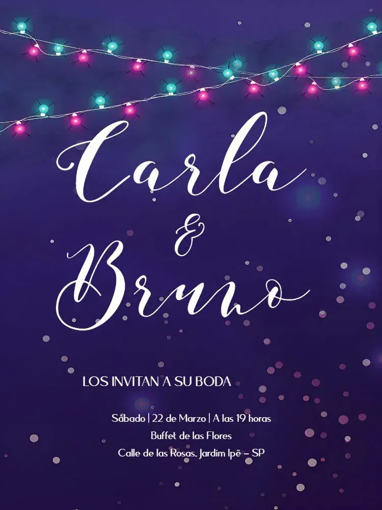 Invitación Boda Neón Azul