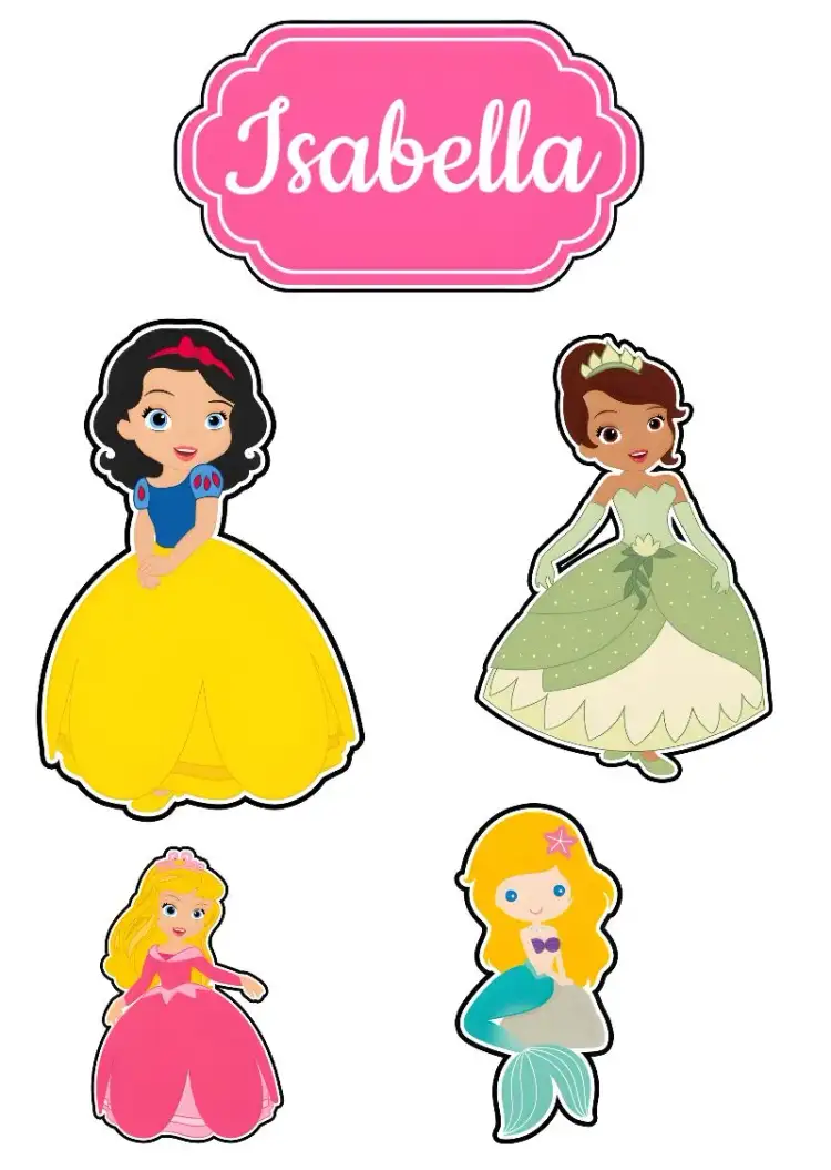 Invitación Topo De Tarta Princesas Disney Rosa – tema Topper de torta rosa, mágico, infantil, colorido, divertido