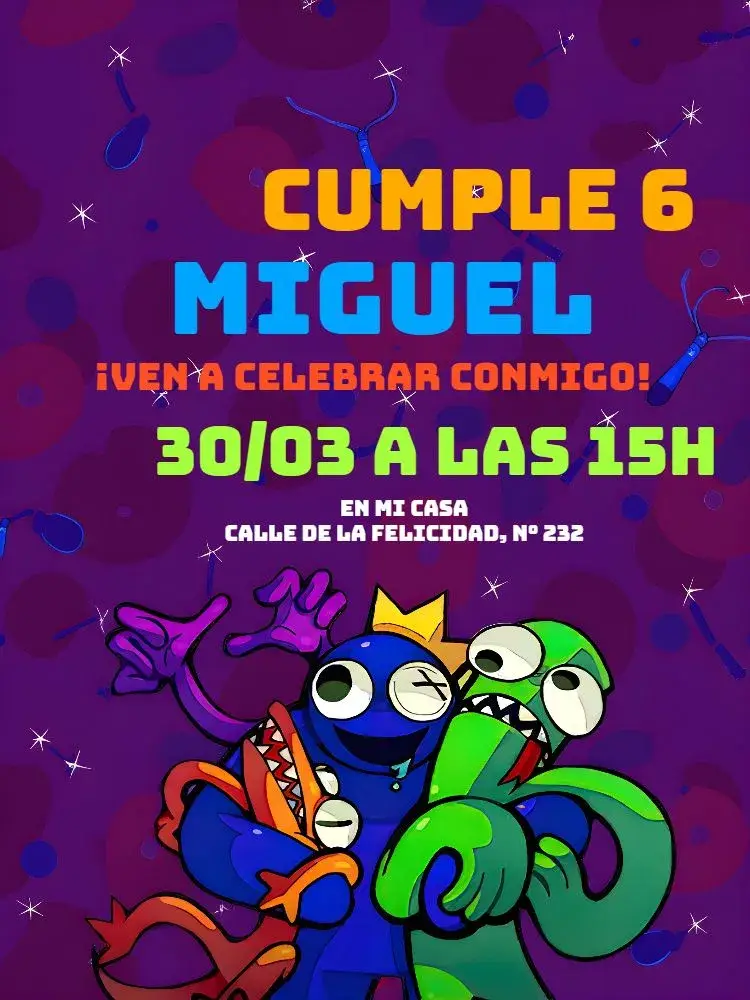 Invitación Rainbow Friends Niño