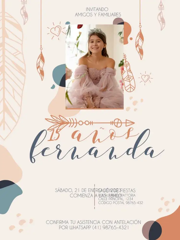 Invitación 15 Años Boho Colorido – tema Cumpleaños Infantil boho, colorido, moderno, jovial, descolado