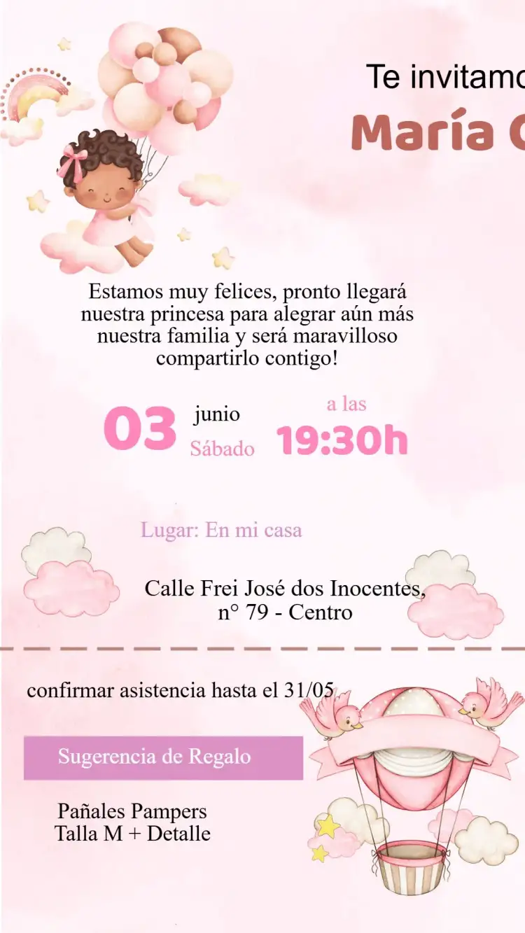 Invitación Invitación Baby Shower – tema Baby Shower floral, pastel, delicado, moderno, infantil, colorido