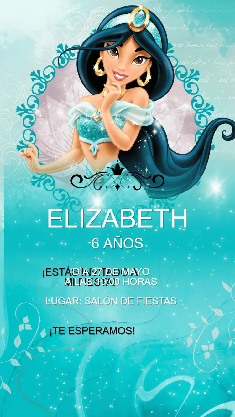 Invitación Cumpleaños Princesa Jasmine