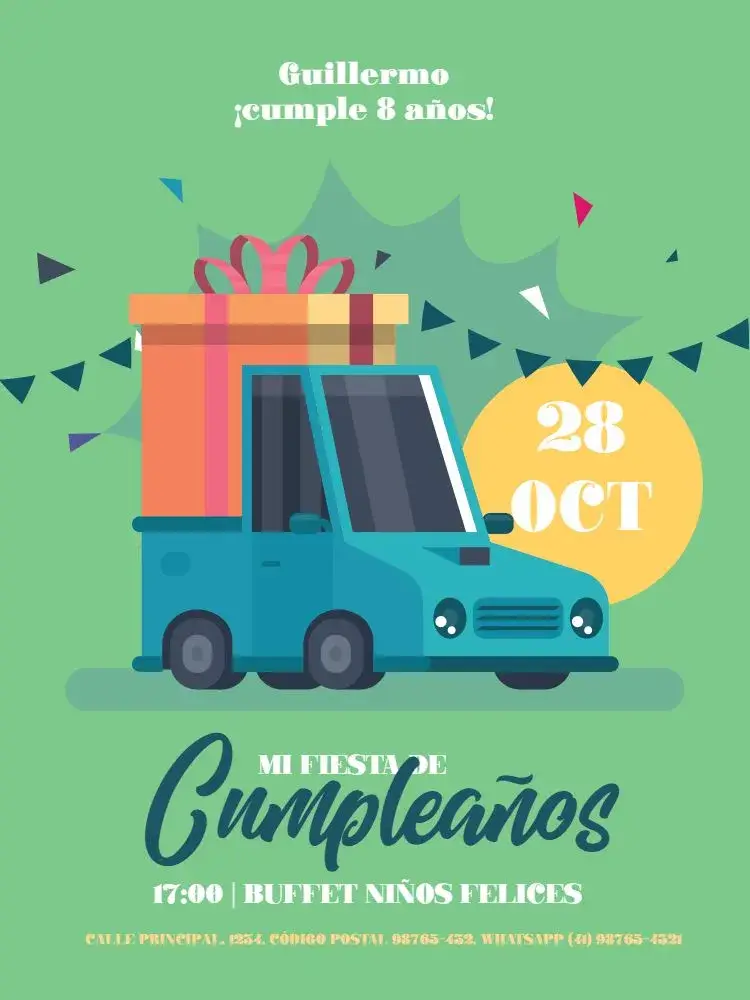 Invitación Carritos Verde Niño