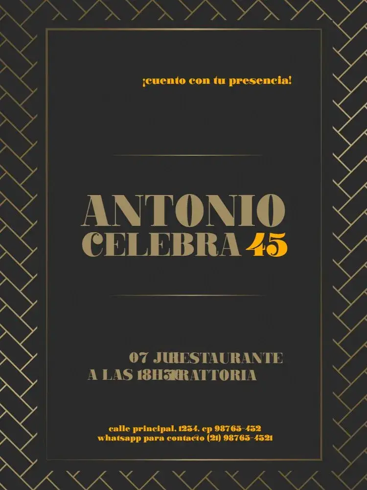 Invitación Varón Adulto Dorado Fiesta
