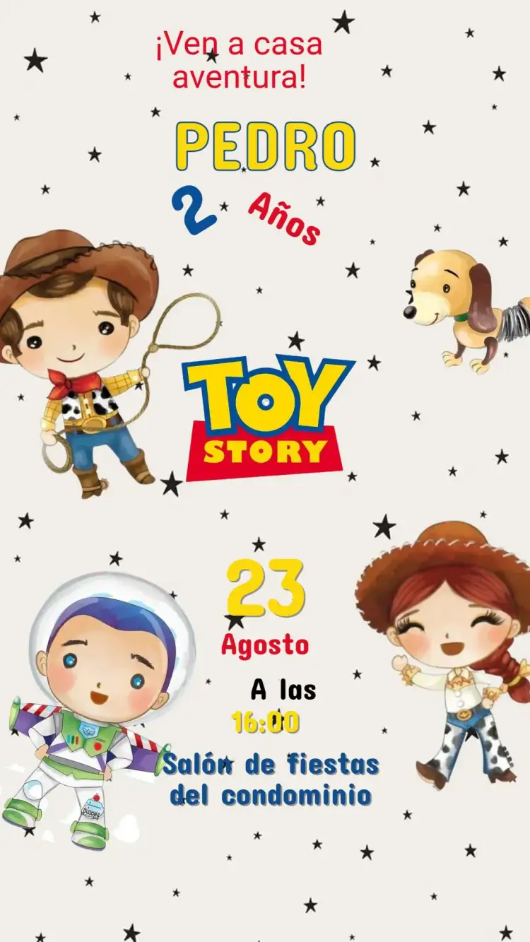 Invitación Invitación Cumpleaños Toy Story – tema Cumpleaños Infantil colorido, divertido, juegos para niños, personajes de películas, aventura, juguetes