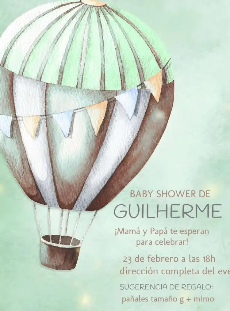 Invitación Baby Shower Globo Regalo – tema Baby Shower acuarela, colorido, festivo, divertido, moderno