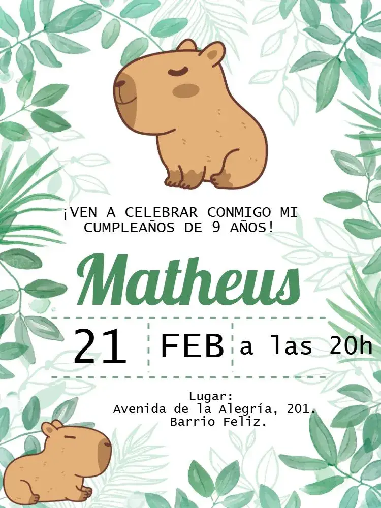 Invitación Capibara Cute
