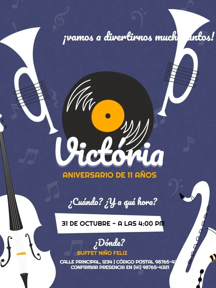 Invitación Musical Morado Instrumentos Musicales