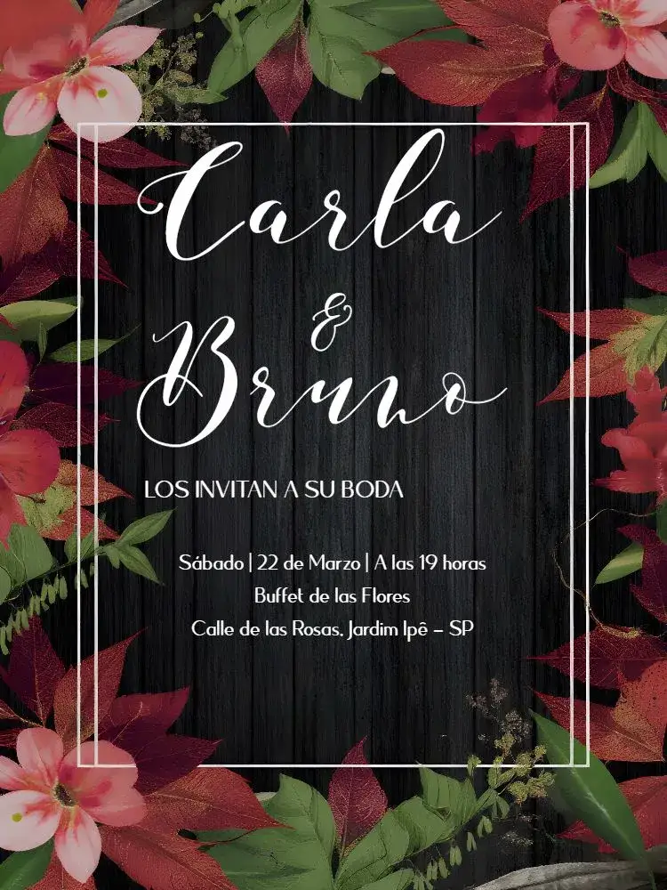 Invitación Boda Otoño Seco – tema Boda floral, rústico, natural, cálido, terroso, elegante