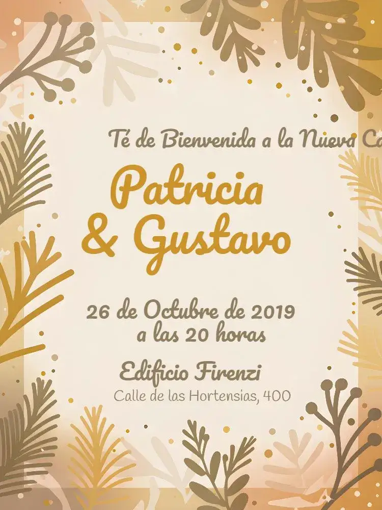Invitación Té De Casa Nueva Olla – tema Despedida de Soltera dorado, blanco, floral, moderno, elegante, minimalista