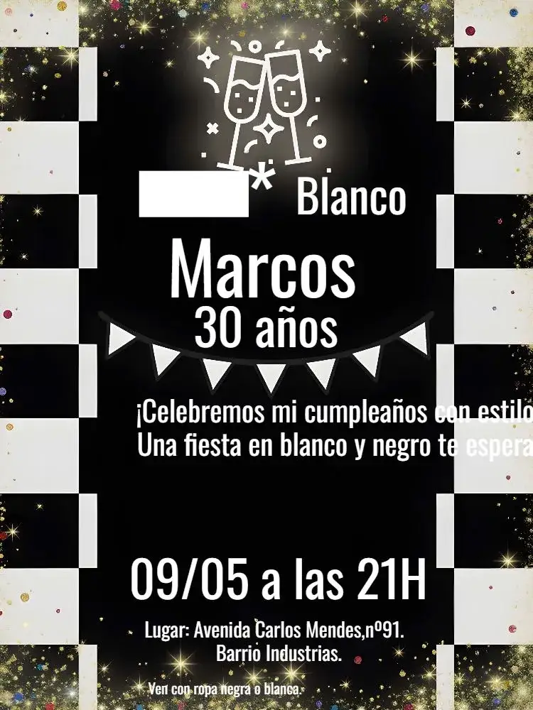 Invitación Negro Y Blanco Adulto – tema Cumpleaños elegante, minimalista, moderno, glitter, preto e branco, sofisticado