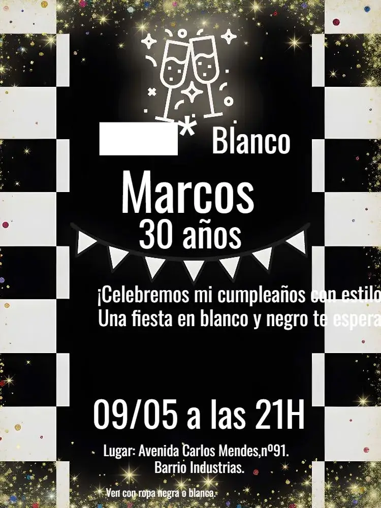 Invitación Negro Y Blanco Adulto