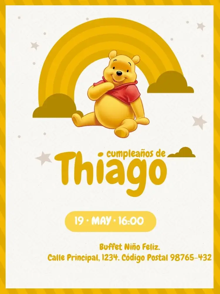 Invitación Oso Pooh Amarillo 1 Año