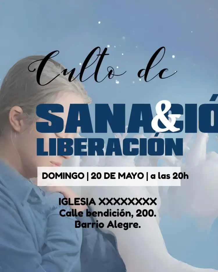 Invitación Arte Para Culto De Cura Y Liberación Iglesia Flyer – tema Bautismo floral, delicado, moderno, gospel, espiritual