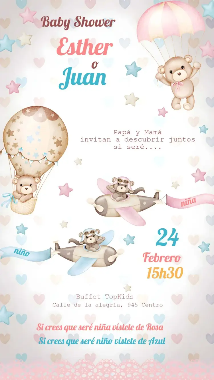 Invitación Baby Shower Ositos Niño