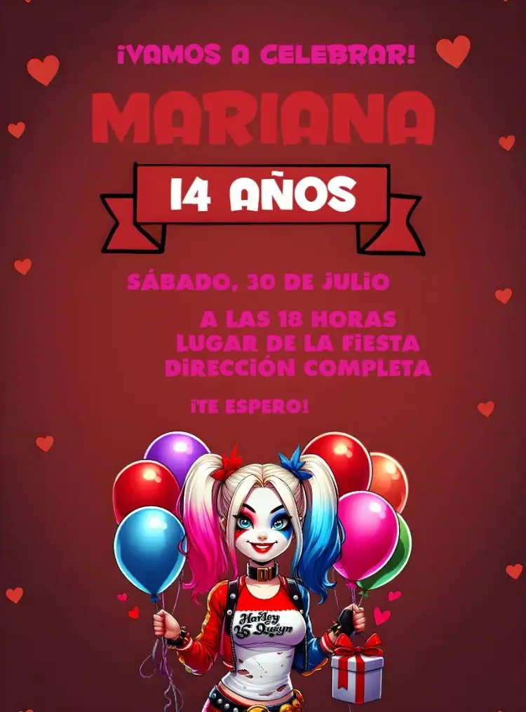 Invitación Arlequina Harley