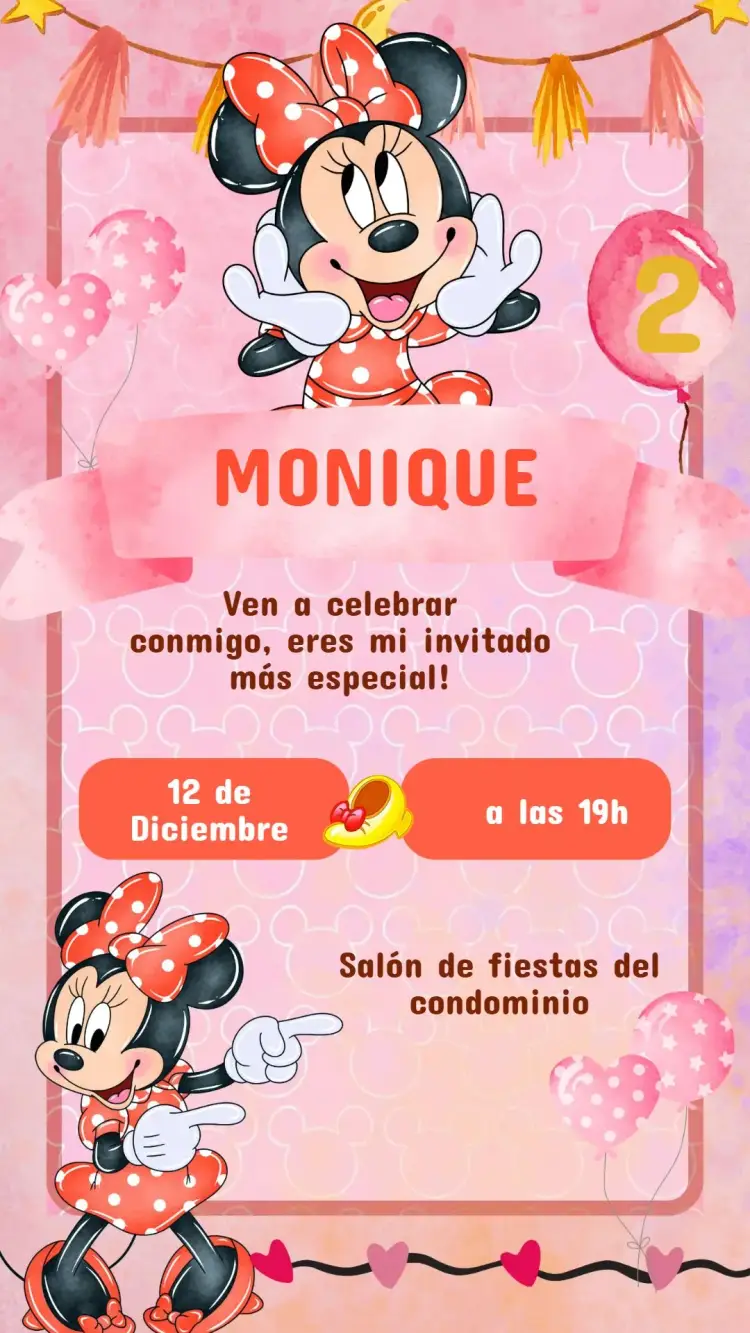 Invitación Invitación Cumpleaños Minnie editable y personalizable