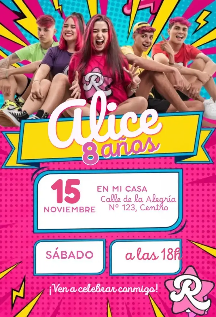 Invitación Emily Vick – tema Cumpleaños Infantil rosa, infantil, divertido, mágico, brillante