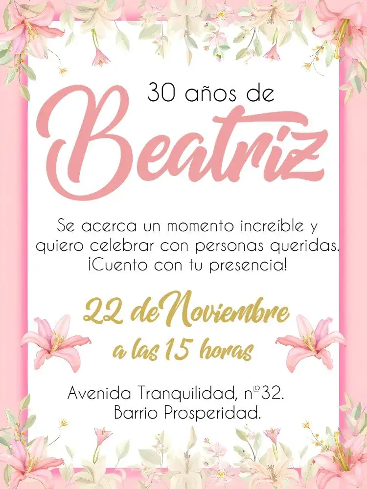 Invitación Arreglo Floral – tema Cumpleaños floral, delicado, dorado, moderno, elegante