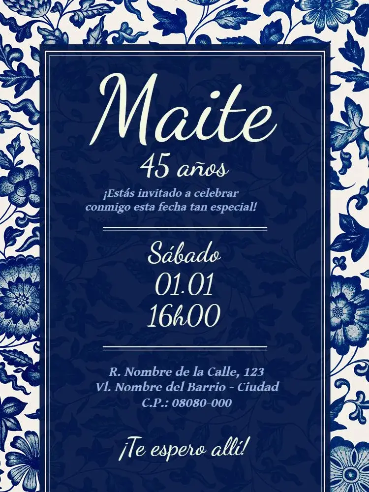 Invitación Virtual De - Flores Azules Portugués