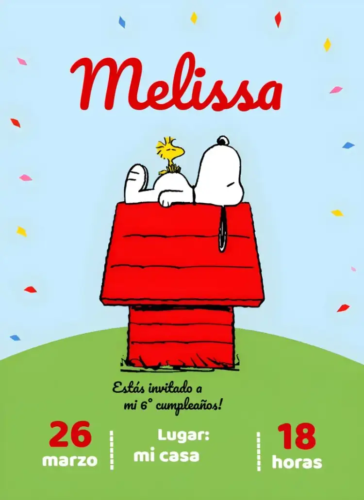 Invitación Snoopy Colorido – tema Más buscados colorido, divertido, infantil, ilustraciones animadas, temático