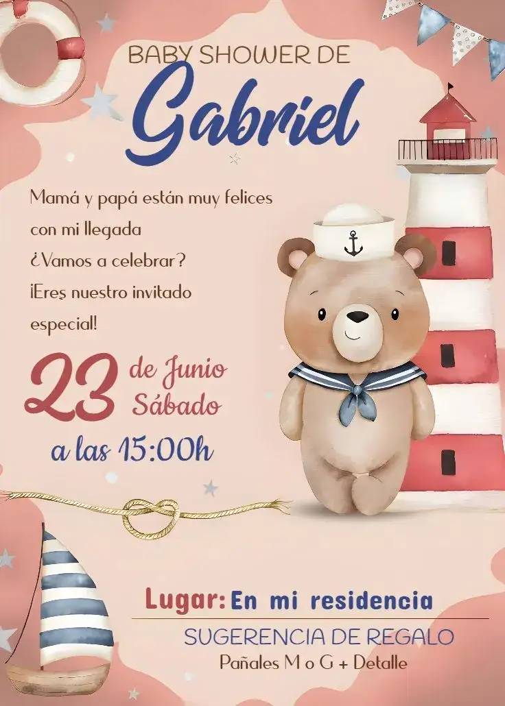Baby Shower Osito Marinero Acuarela