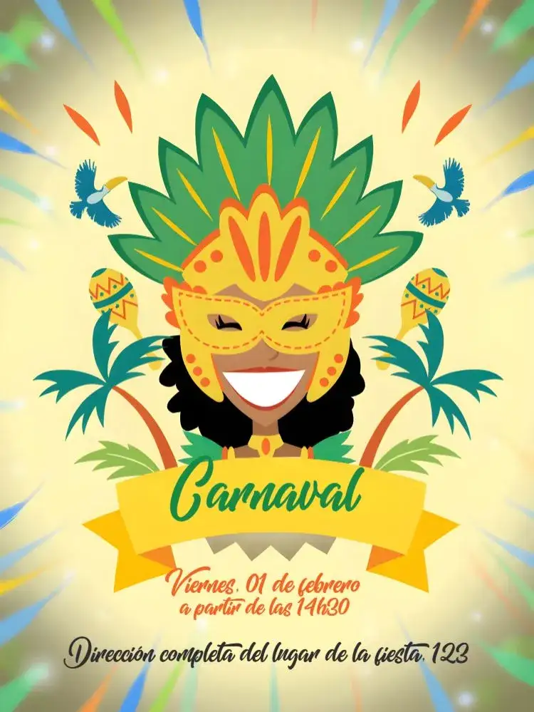 Invitación Carnaval Naranja – tema Fechas Conmemorativas colorido, festivo, alegre, tropical, brillante