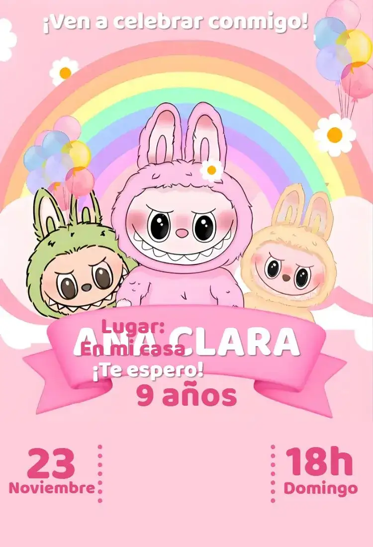 Invitación Invitación digital labubu – tema Cumpleaños