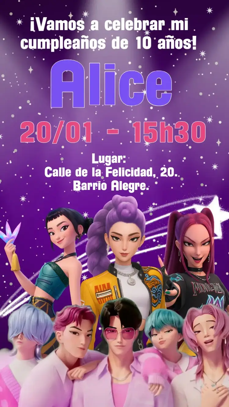 Invitación Cumpleaños Guerreras del K-Pop