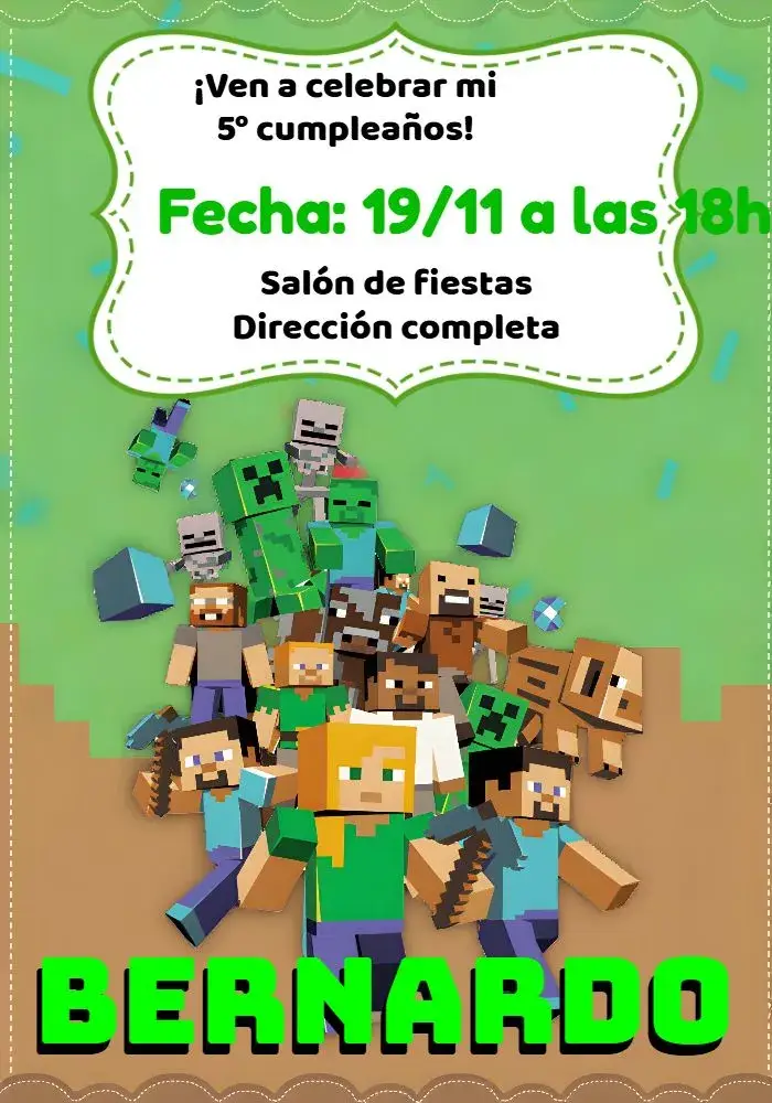 Invitación Minecraft Marrón editable y personalizable