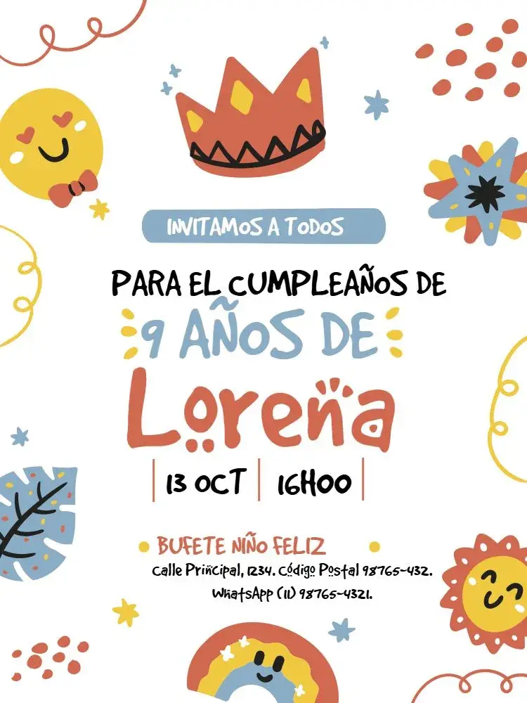 Invitación 9 Años Niño Colorido
