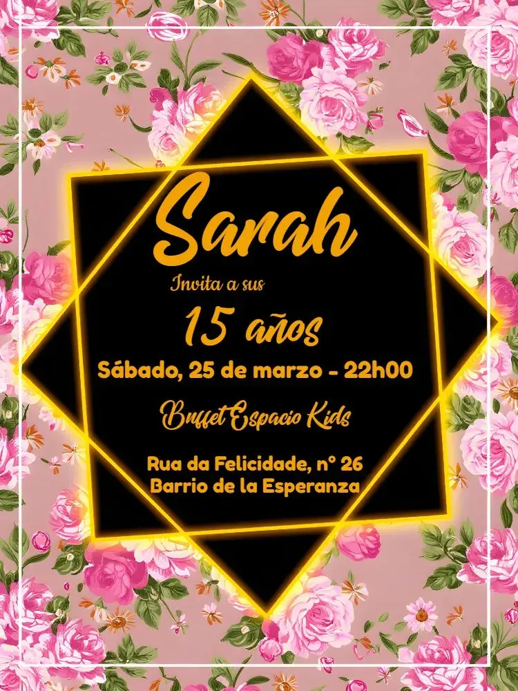 Invitación 15 Años Floral Amarillo