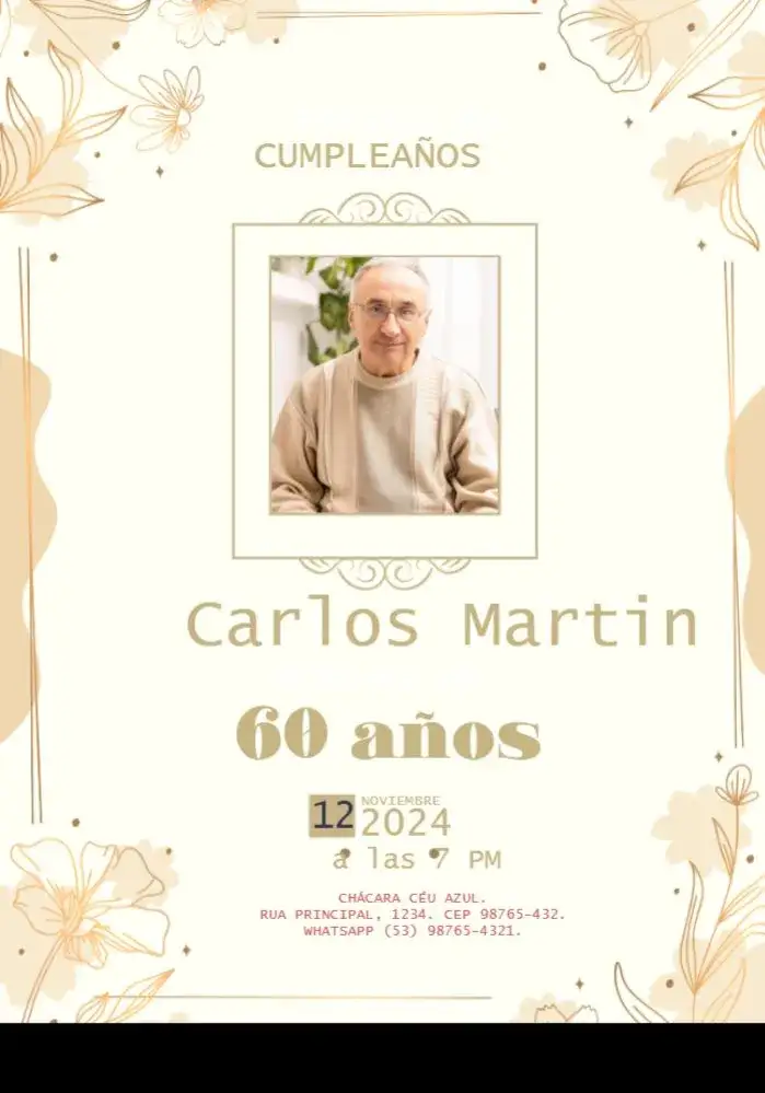Invitación 60 Años Con Foto Celebración – tema 15 años elegante, clásico, dorado, oscuro, minimalista, moderno