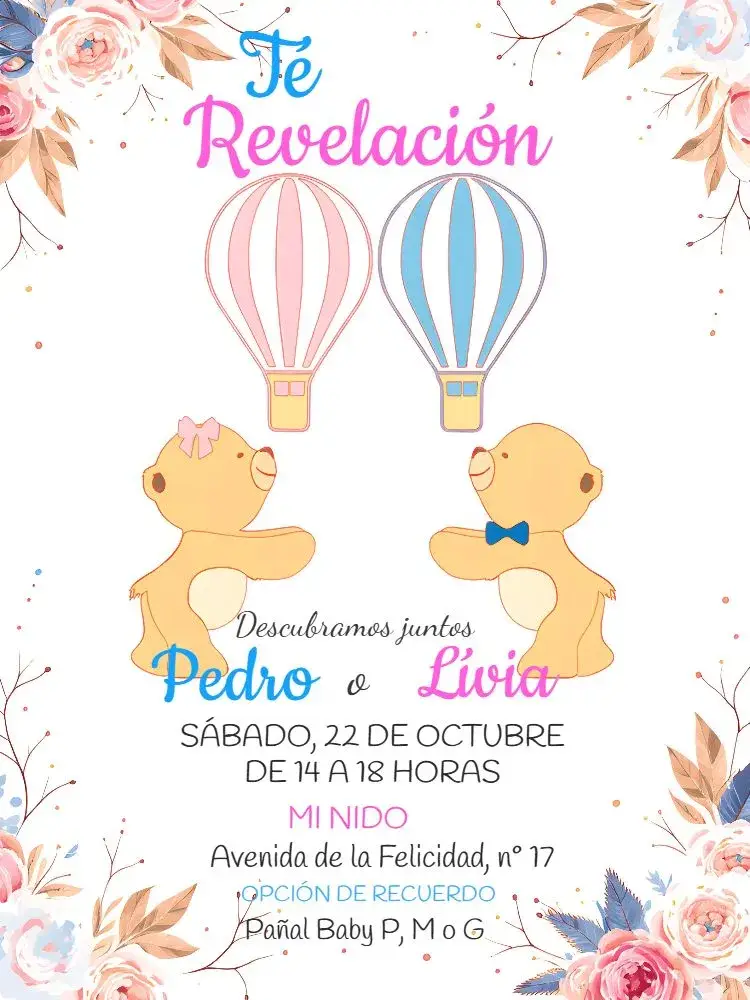 Invitación Baby Shower Revelación Ositos