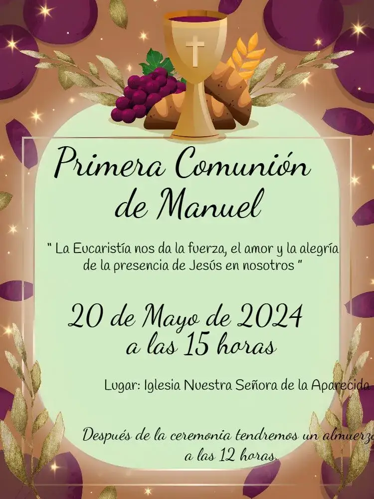 Invitación Primera Comunión Dorada – tema Primera Comunión dorado, elegante, moderno, religioso, minimalista, clásico
