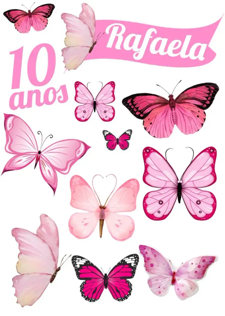 Invitación Topper de Torta Mariposas Rosa – tema Topper de torta delicado, colorido, lúdico, femenino, moderno, alegre