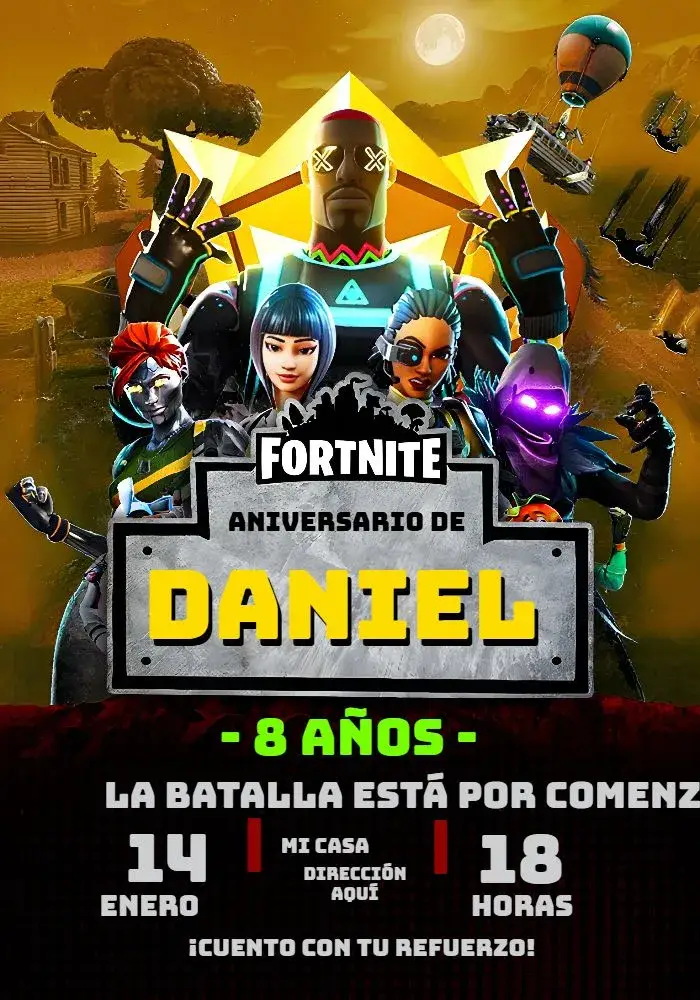 Invitación Fortnite Morado