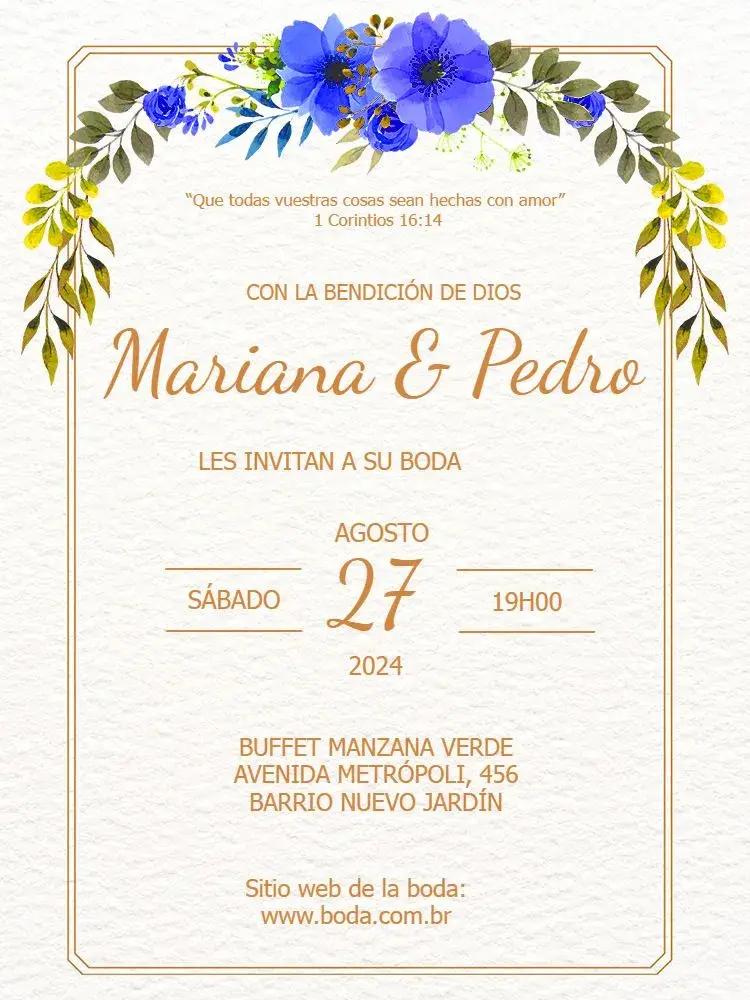 Invitación Boda Floral Flores editable y personalizable