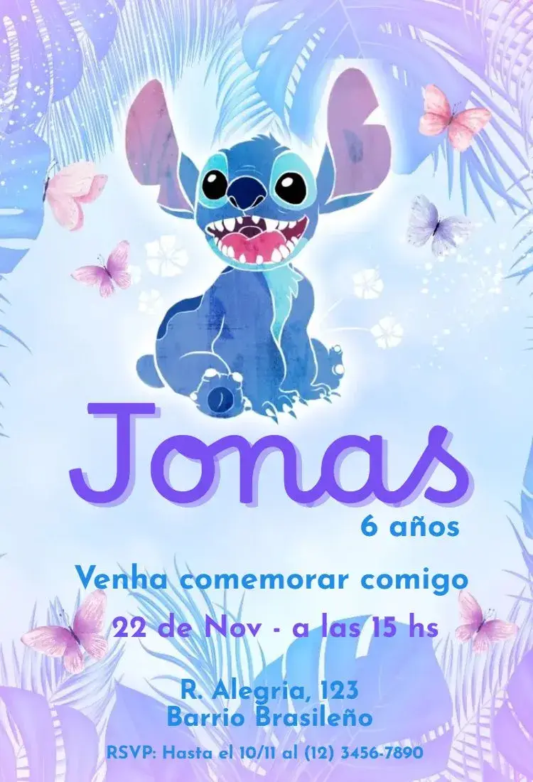 Invitación Stitch Morado