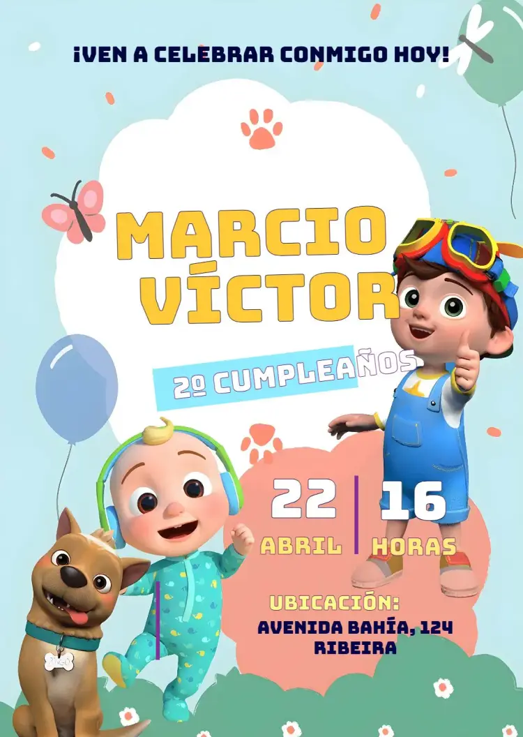 Invitación Cocomelon Colorido Infantil