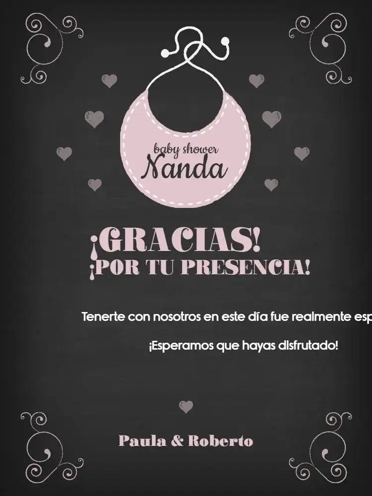 Tarjeta De Agradecimiento Presencia Baby Shower Oscuro Infantil