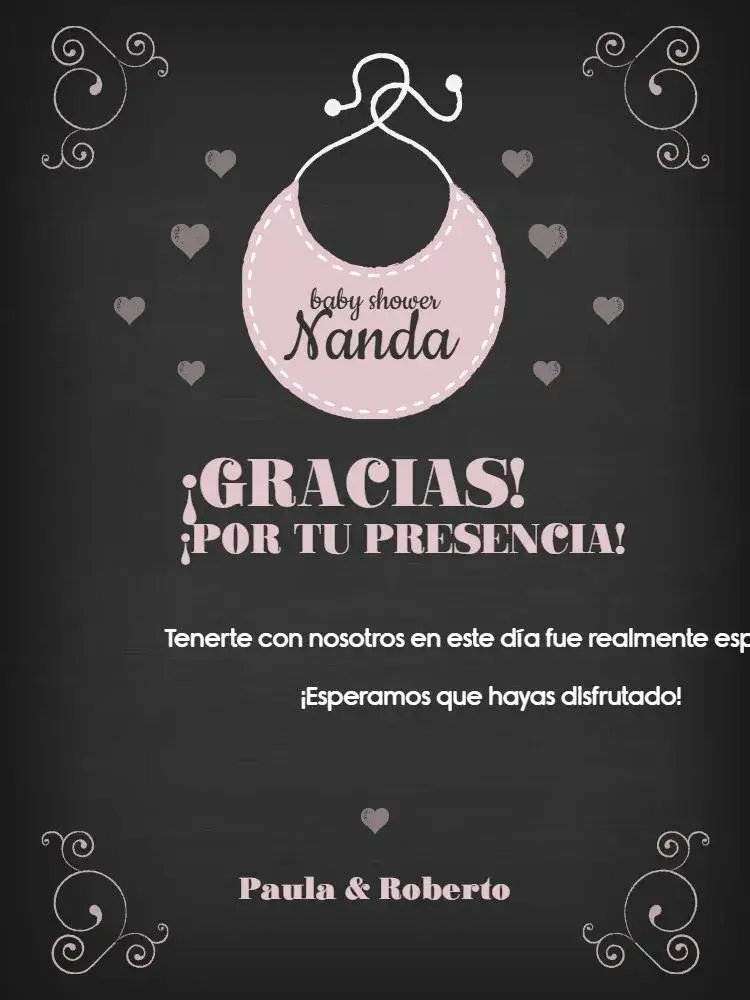 Invitación Tarjeta De Agradecimiento Presencia Baby Shower Oscuro Infantil – tema Tarjeta oscuro, delicado, lúdico, pizarra, rosa, infantil