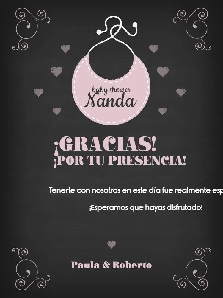 Invitación Tarjeta De Agradecimiento Presencia Baby Shower Oscuro Infantil