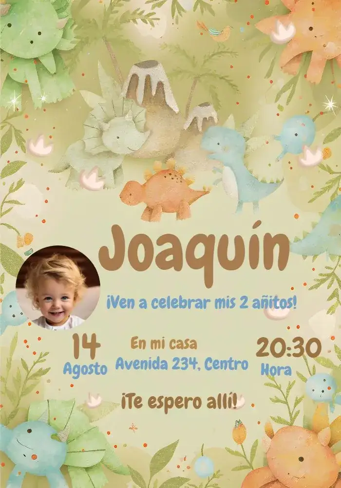 Invitación Dino Baby Con Foto Azul – tema Más buscados colorido, acuarela, temático, infantil, delicado, divertido