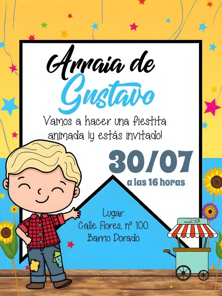 Invitación Arraiá Fiesta Junina Blanco – tema Fechas Conmemorativas colorido, festivo, rústico, tradicional, vibrante
